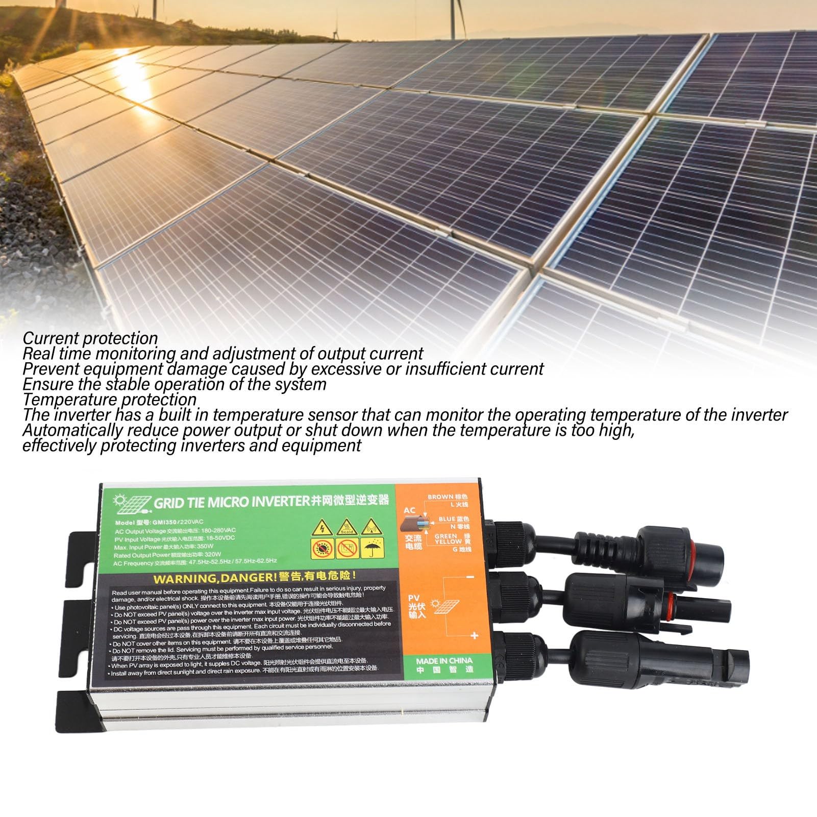 TOPINCN Inversor de Conexión a Red GMI 350 W, con Protección de