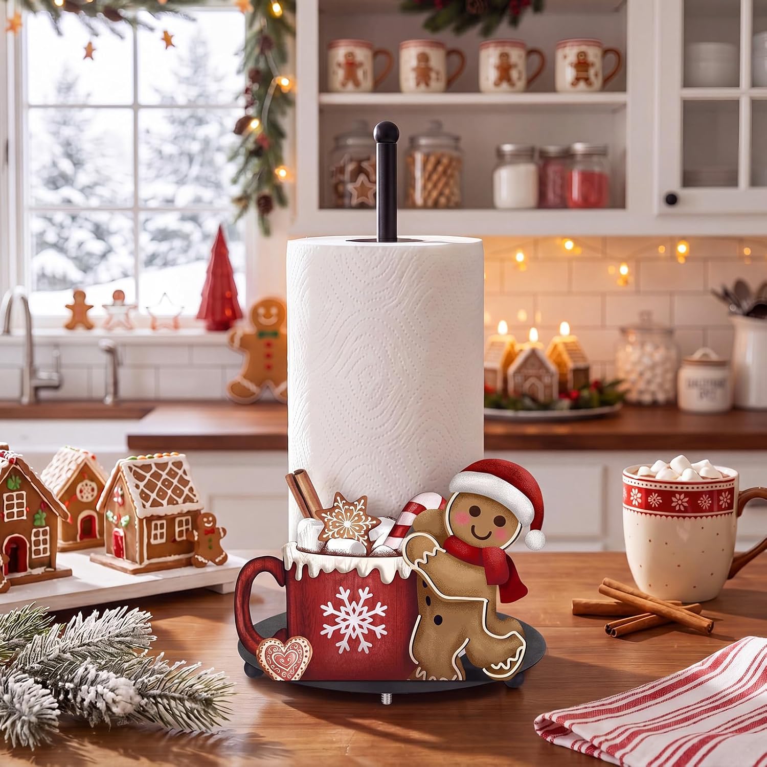 Christmas Paper Towel Holder, Gingerbread Man Metal Stand image 5