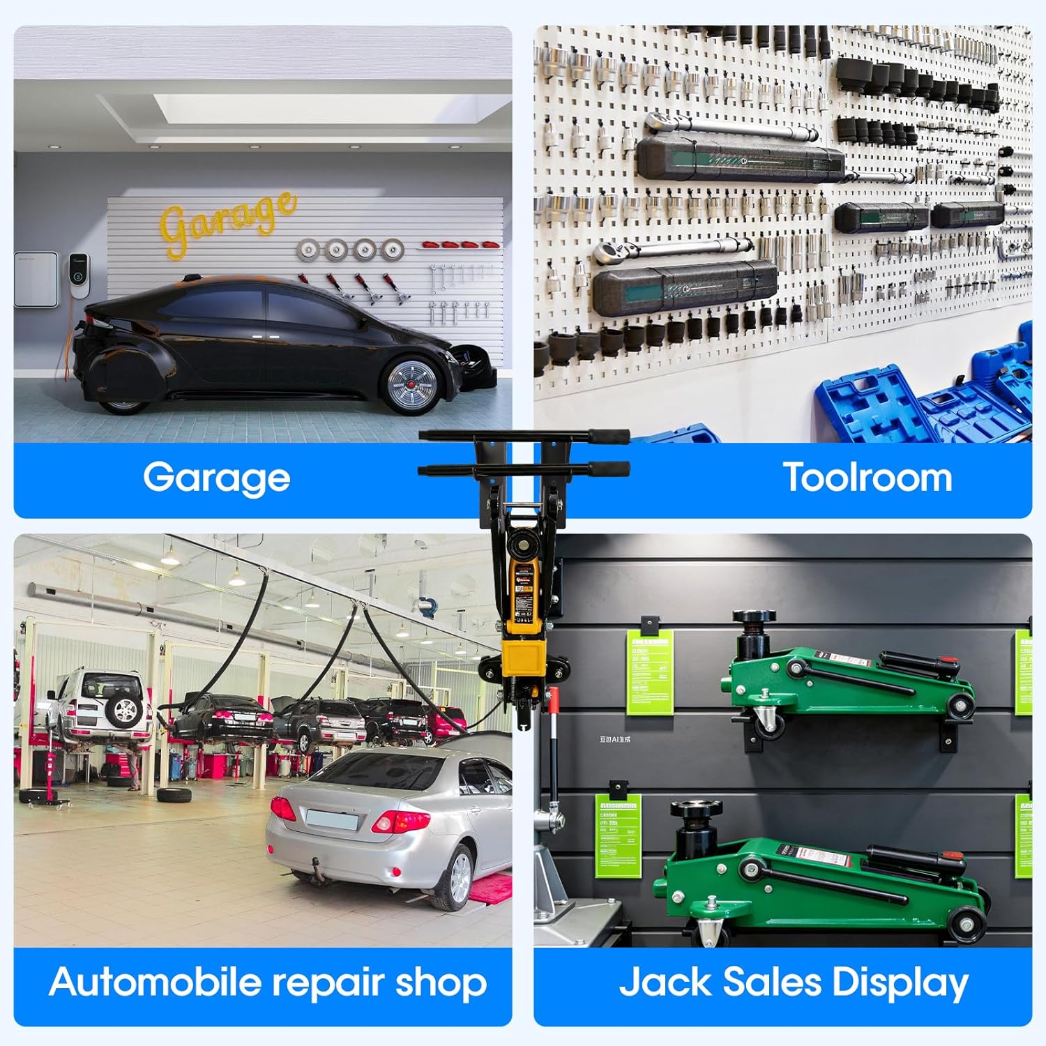 Floor Jack Wall Mount Organizer Brackets,Garage Tool Hangers Jack Stands Holder,Hydraulic Trolley Jack Stand Accessories Black Electro-Plated, Two-Piece Handle Storage