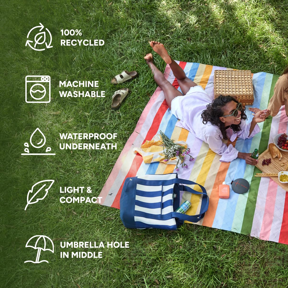 Dock & Bay Picnic Blanket - Quick Dry & Water Resistant - 100% Recycled Materials - Extra Large (240x170cm) - Candy Stripes - Image 2