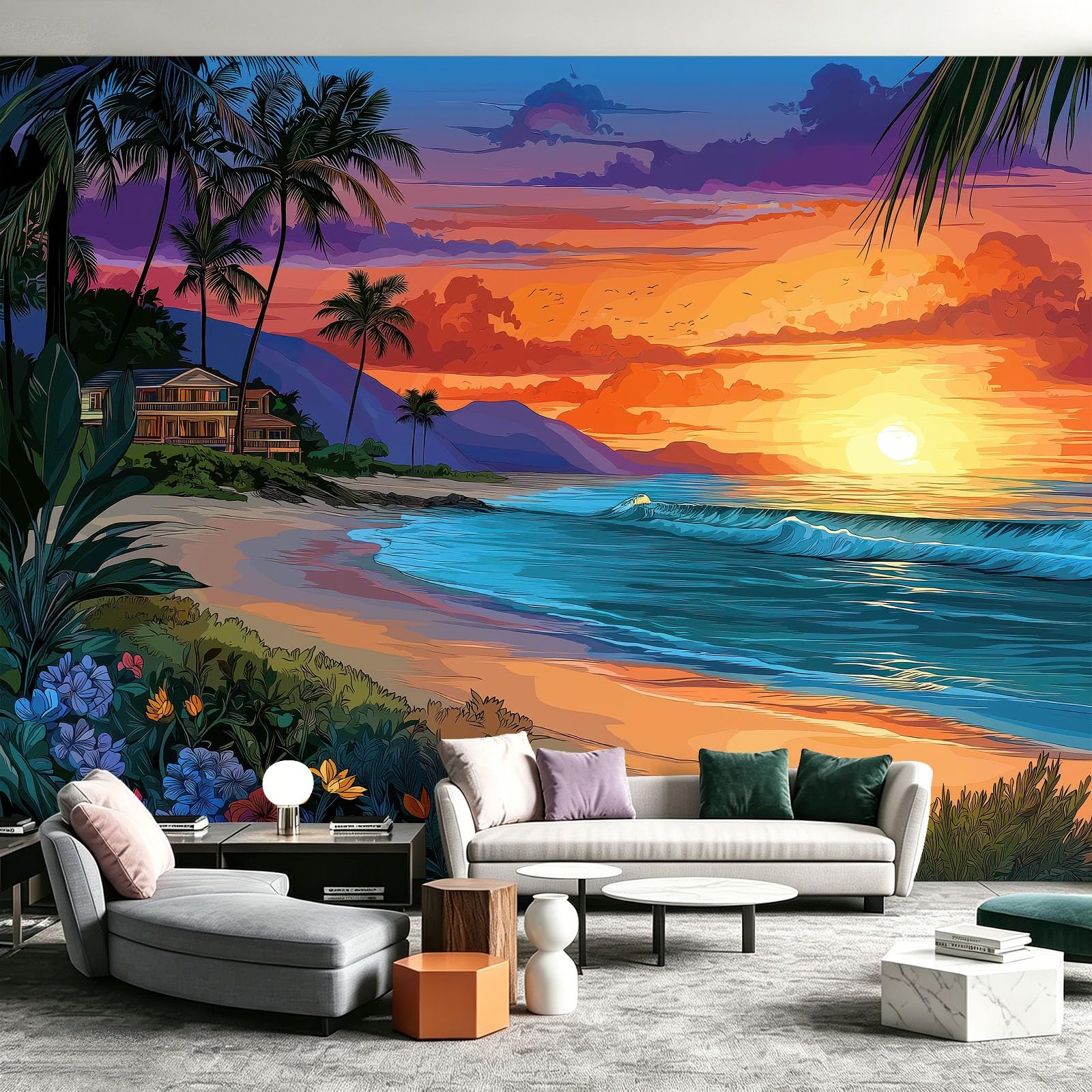 Décoration murale XXL tropicale pour illuminer une chambre sombre ou un salon blanc