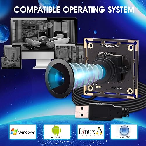 Miniatura 8 de Obturador global USB Fisheye módulo de cámara gran angular 720P 60FPS USB Cámara web para computadora Mini UVC USB2.0 Cámara de PC USB de alta