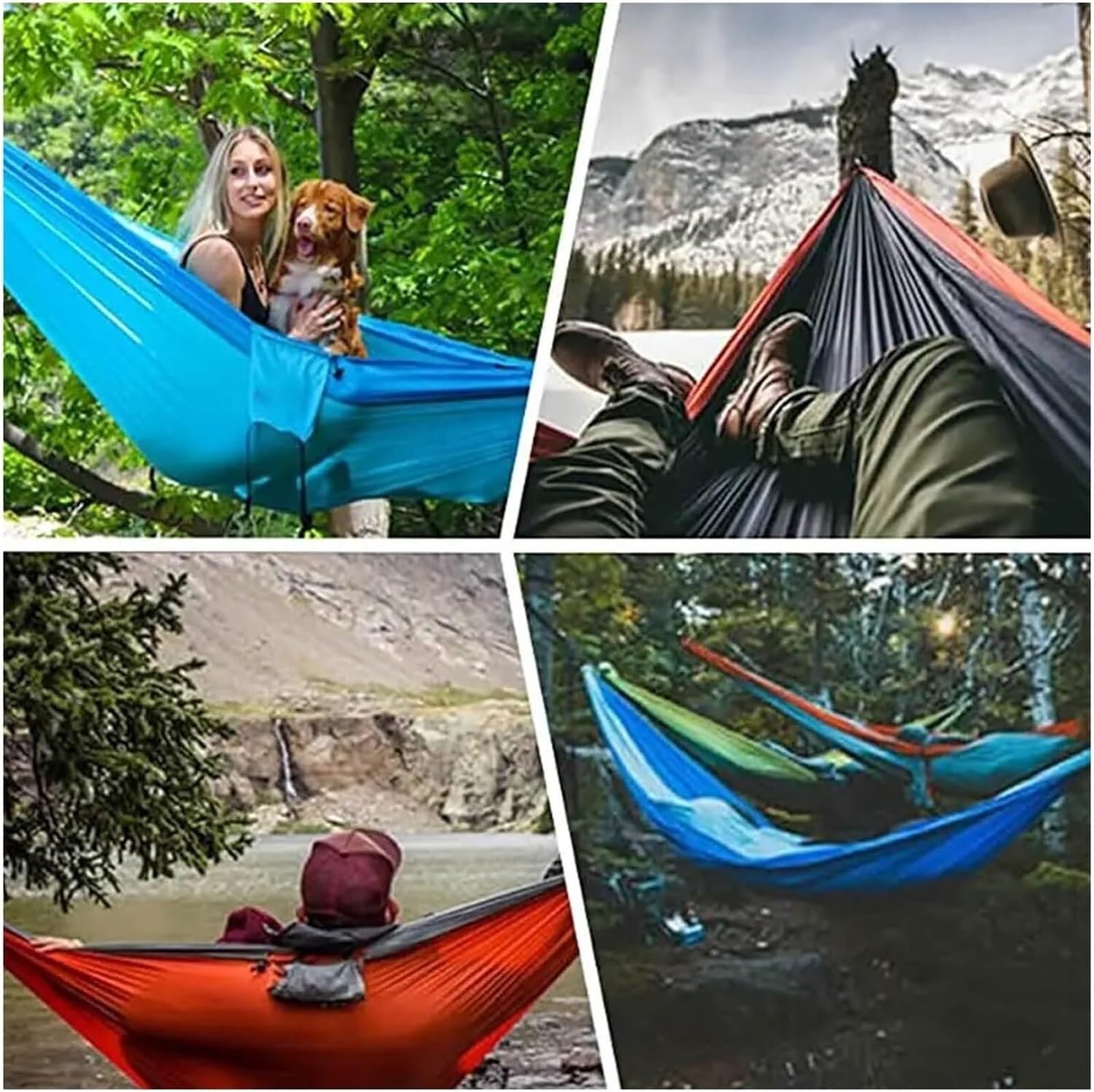 Hamaki na zewnątrz Camping Essentials przenośny hamak 305 x 180 cm, podwójny hamak na zewnątrz, piesze wycieczki i turystyczny hamak kempingowy (A)