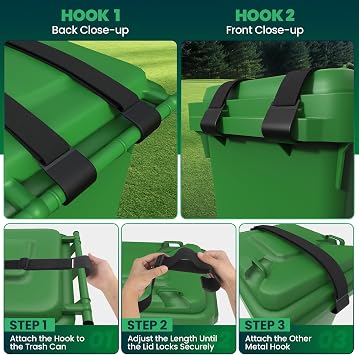 Trash Can Lid Lock for Animals, Double Metal Claw Strap, 2 Pack | Trash Can Locks for Animals: Heavy-duty metal double-claw strap helps keep lids closed against raccoons, wind and wildlife.