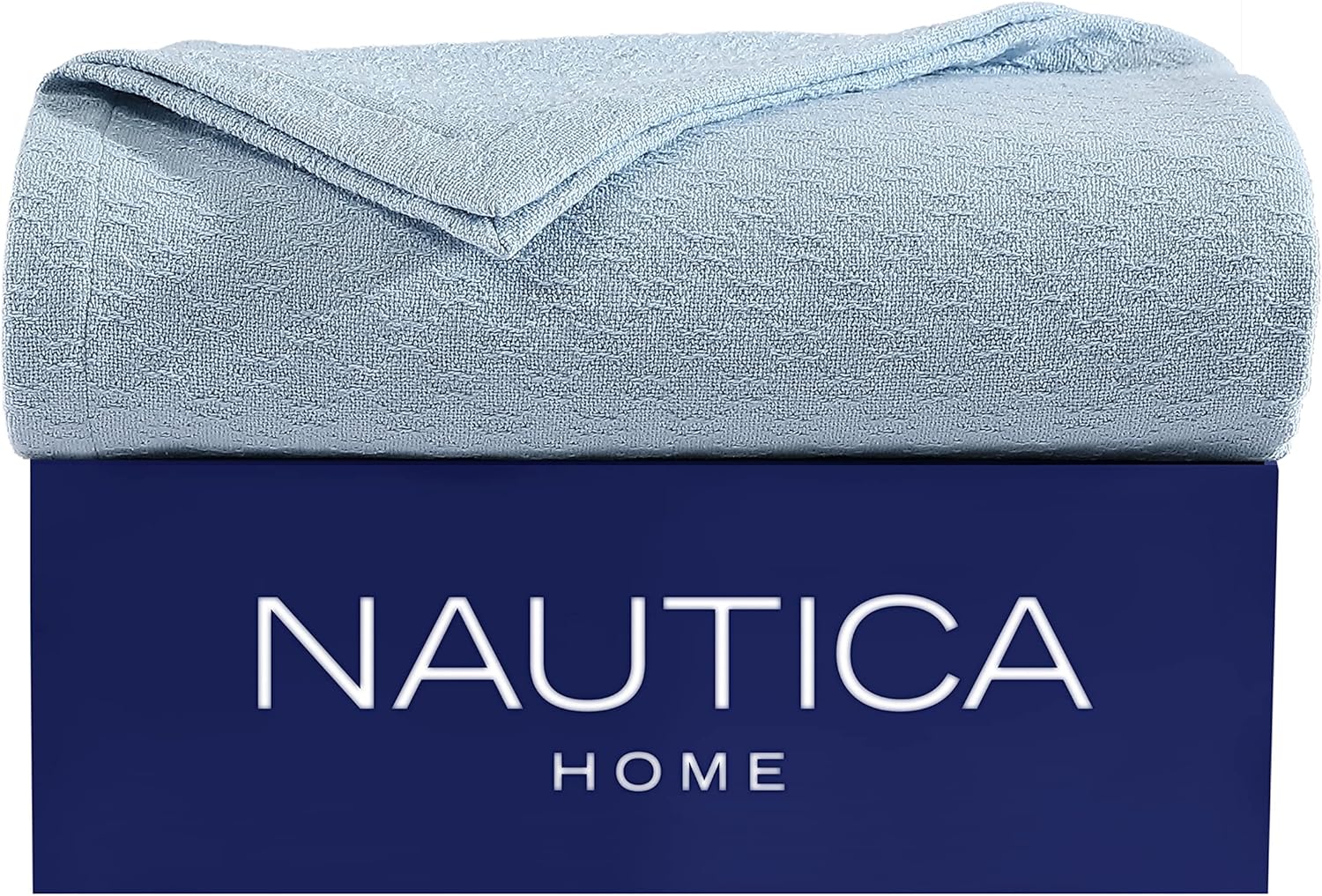 Nautica Ripple Cove Blue Queen Cotton Blanket - 100% Cotton Woven, Medium 350 GSM Year-Round Bed Blanket, Oeko-Tex Certified