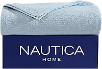 Nautica Ripple Cove Blue Queen Cotton Blanket - 100% Cotton Woven, Medium 350 GSM Year-Round Bed Blanket, Oeko-Tex Certified