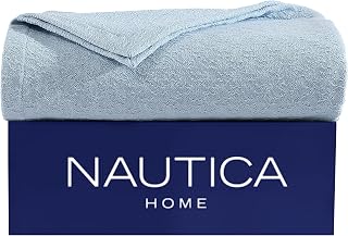 Nautica Ripple Cove Blue Queen Cotton Blanket - 100% Cotton Woven, Medium 350 GSM Year-Round Bed Blanket, Oeko-Tex Certified