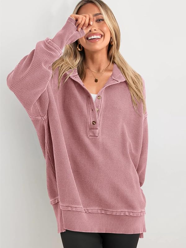 Womens Oversized Sweatshirt Button Down Hoodie image 3