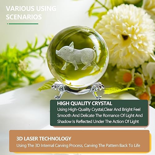Miniatura 4 de ZEERSHEE Bola de cristal transparente 3D de 2.362 in con soporte, figura coleccionable de cerdo de cerdo para oficina en casa