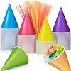 Boao 100 Pieces Snow Cone Cups 4.5 OZ Leakproof Matching 100 Pieces Spoon Straws for Snow Cone Syrups Slush Shaved Ice Cream Sorbet Water Colorful,Classic Style