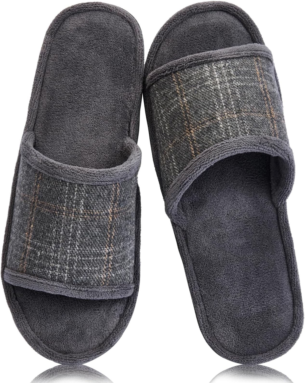 House Slippers for Men Open Toe Soft Comfortable Indoor Slip on Mens Slides Sandals Memory Foam for Bedroom Spa Living Room, All Seasons
