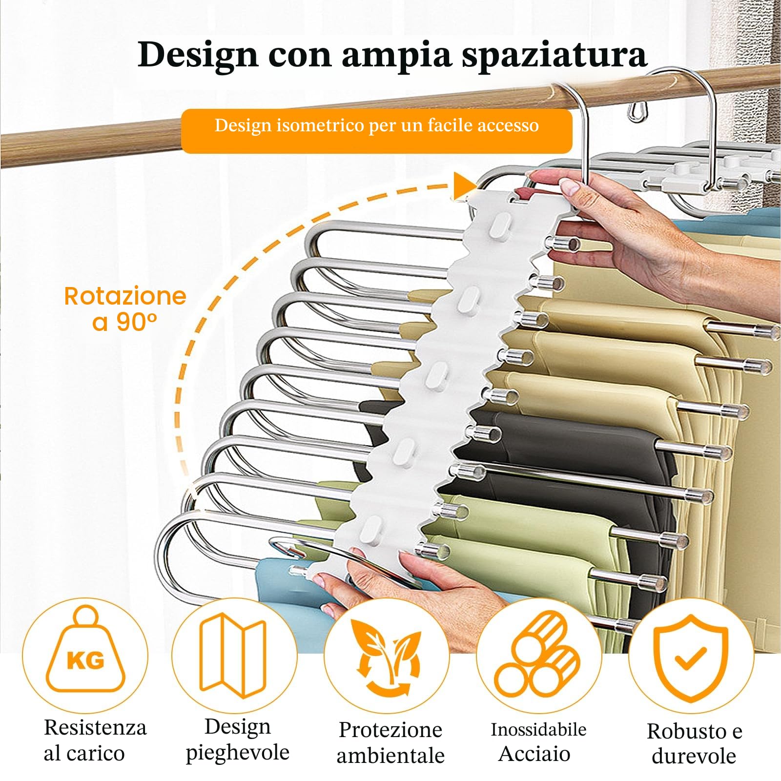 9 in 1 Grucce Pantaloni, 2 Pezzo Grucce Pantaloni Salvaspazio, Antiscivolo Appendini Armadio, Appendini Pantaloni Magici, Appendini Portatili Multifunzionali per Jeans, Sciarpa