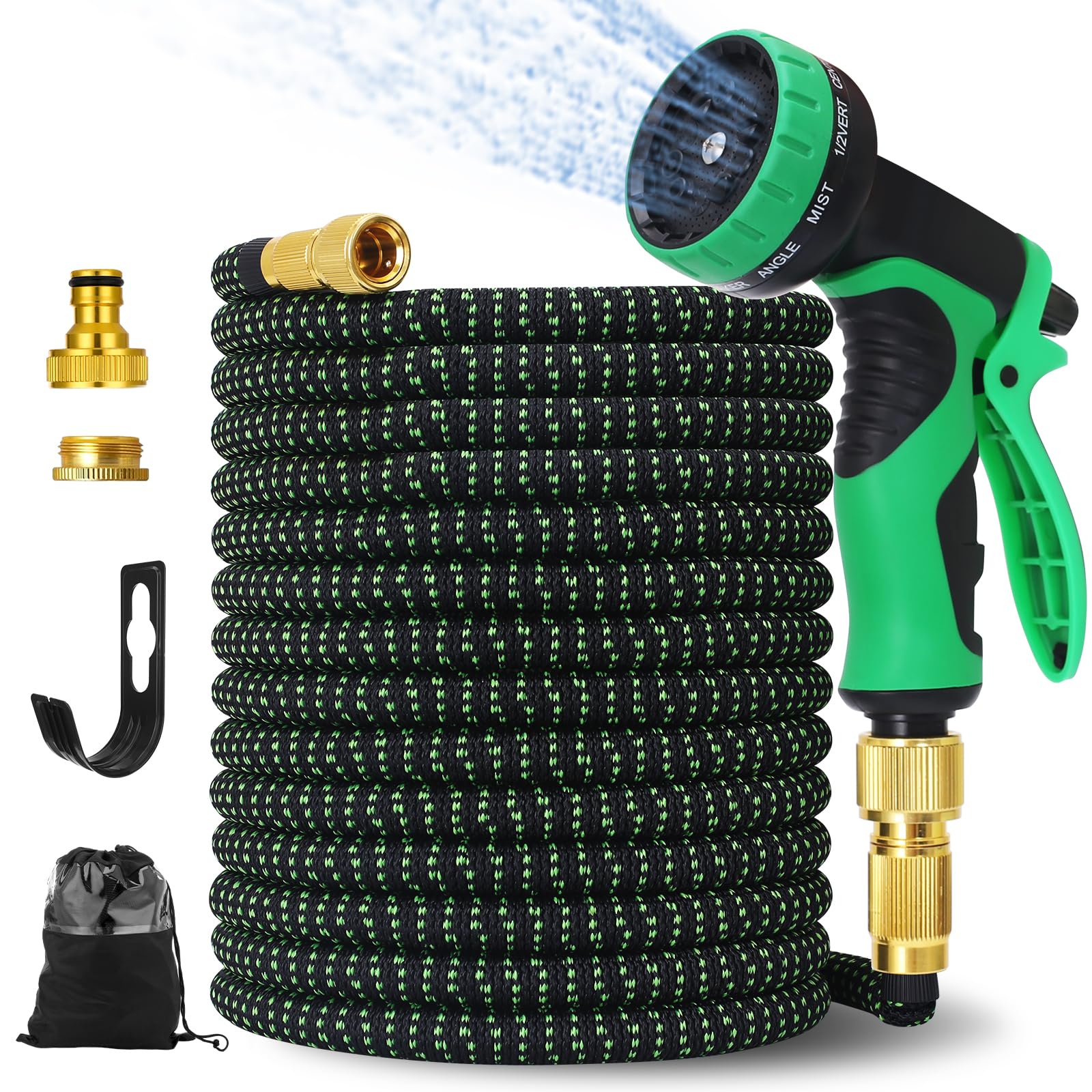 Flexibler Gartenschlauch 15m/50FT,knickfrei,Garden Hose Schlauch mit 10-Funktions-Spray,Strapazierfähiger 3 lagiger Latex Wasserschlauch 3/4 Zoll und 1/2 Zoll