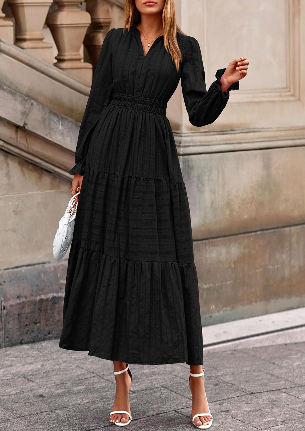 PRETTYGARDEN Women's 2026 Fall Wedding Guest Dresses Long Sleeve V Neck Flowy Elegant Holiday Party Maxi Dress with Pockets - Image 7