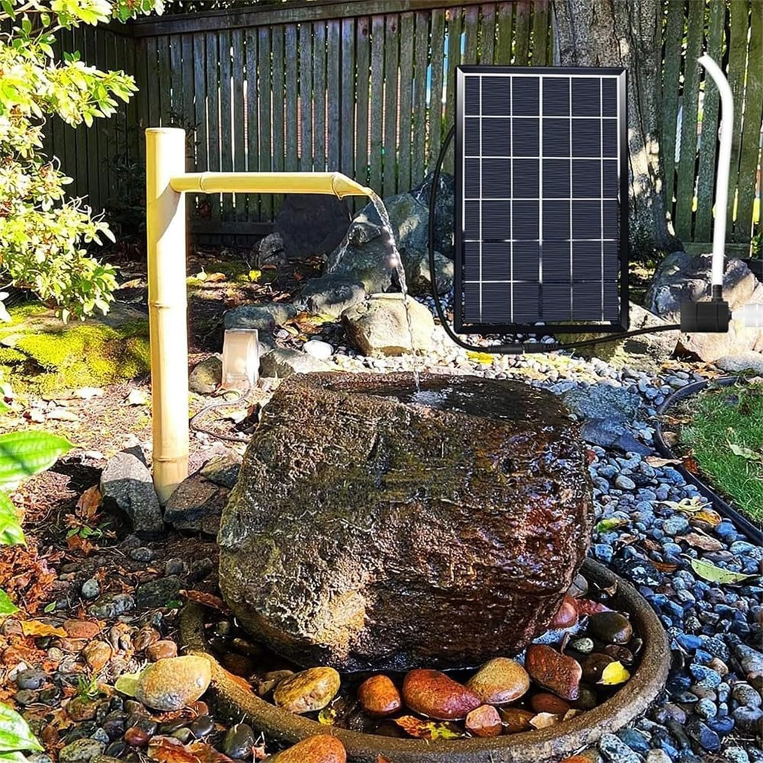 Fontana in bambù ad energia solare, cascata fatta a mano per decorazione esterna, ornamenti da giardino ecologici, acqua che scorre per stagno, cascata in stile giapponese