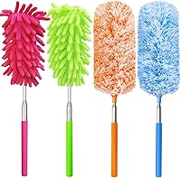 Vista 1 de 4 piezas Plumeros de Pluma de Microfibra Extensibles y Lavables, Alcance de 13" a 30", Herramienta de Limpieza de Microfibra, Plumeros Pequeños