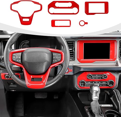 RAZPOY Kit de moldura interior para Bronco 5 piezas moldura para volante calcomanía para interruptor de aire acondicionado y cubierta para panel de