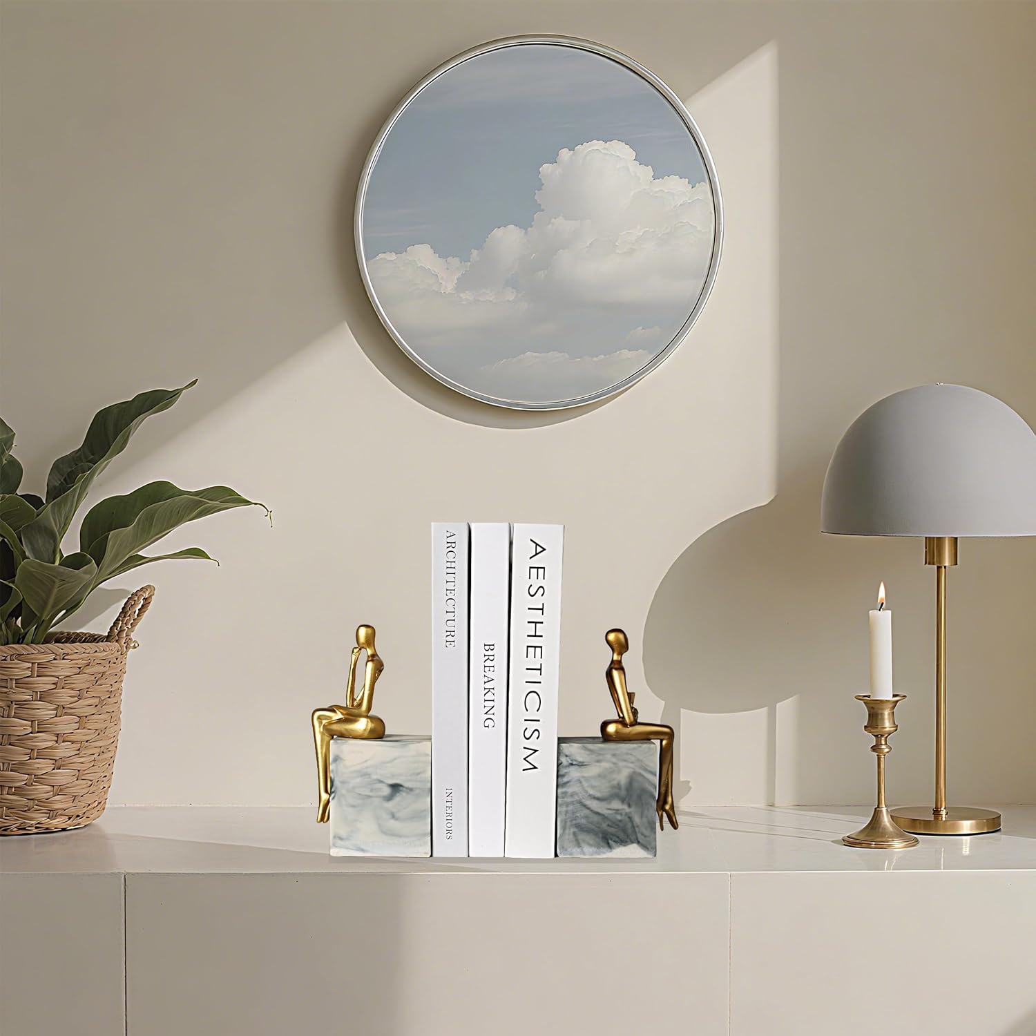 Book Ends for Shelves to Hold Books,Heavy Duty Thinker Abstract Statue Decorative Bookends for Home Office Bookshelf, Gift for Book Lovers,1 Pair