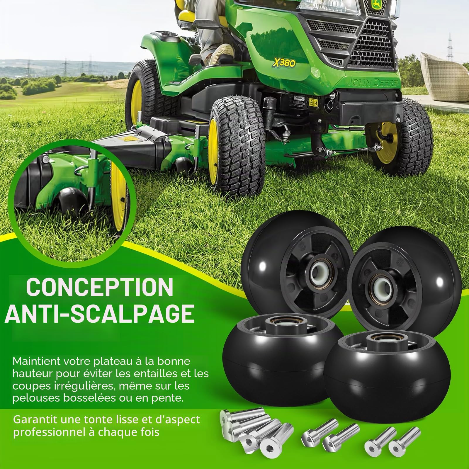 AM125172 Lot de 4 jauges de roue pour tondeuse John Deere 121,9 cm, 137,2 cm, 152,4 cm, 157,5 cm, 182,9 cm, remplace également AM124706 210-300 (noir)