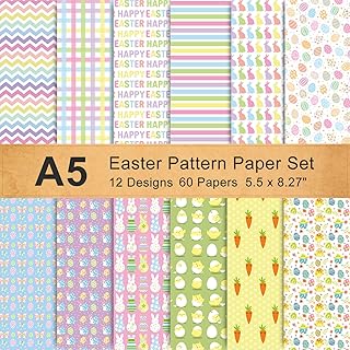 Whaline 60 Sheet Spring Easter Pattern Paper Set A5 Size 12 Designs Double-Sided Plaid Bunny Rabbit Egg Craft Paper Holiday Decorative Origami Paper for Card Making Die Cuts Scrapbook Gift Decoration - Buy now