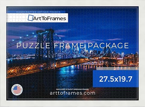 ArtToFrames 27.5x19.7 INCH / 70x50 CM White Frame for 1000 piece Puzzles.This 1.25 Inch Custom MDF Puzzle Frame is Soft White - with Economy Acrylic Puzzle5179-27.5x19.7