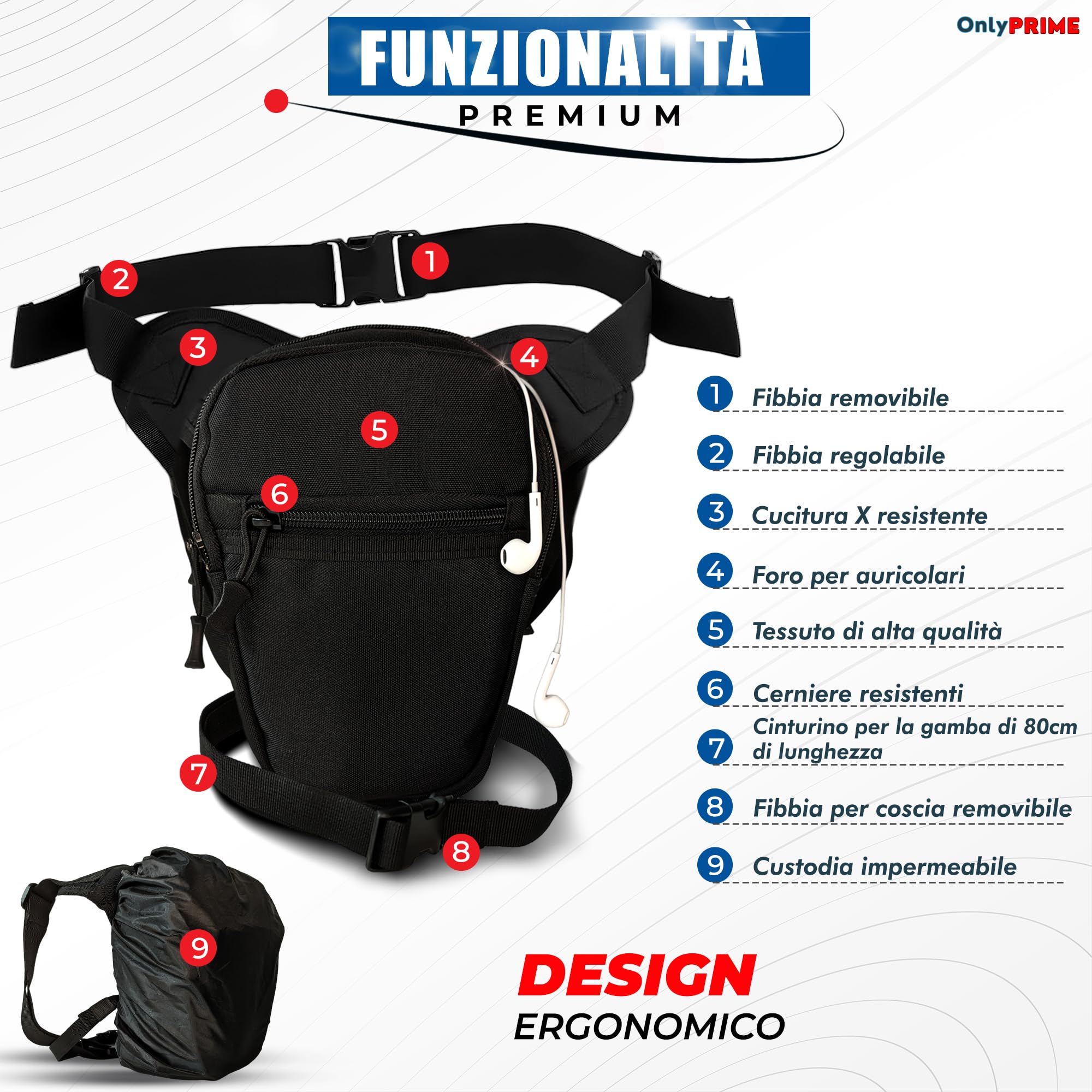 Marsupio da Gamba Tattico Impermeabile per Moto Uomo – Accessori Moto Uomo con Borsello Gamba Resistente per Viaggi e Uso Quotidiano (Copertura Antipioggia)