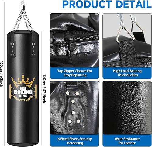 Miniatura 2 de Mr Boxing King - Juego de sacos de boxeo para adultos, 4 pies de capacidad, capacidad de 80 libras, bolsa de entrenamiento sin relleno para gimnasio
