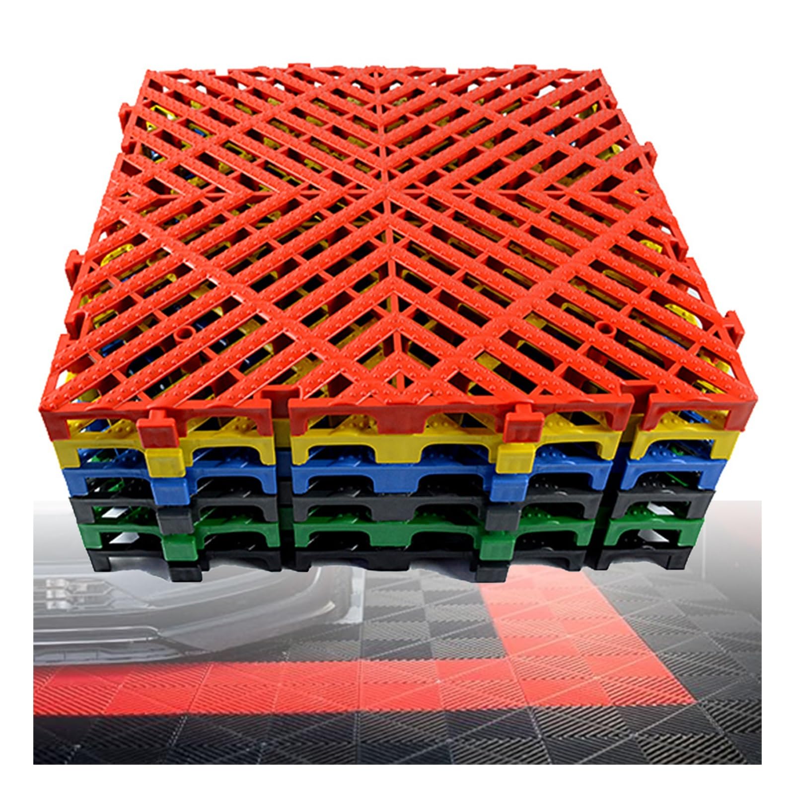 ZFUCMAYL Modular Interlocking Floor Tiles, 4 Pieces Self Drain Interlocking Floor Tiles for Bathtub, Garage, Terrace, Drain Pool (Yellow)