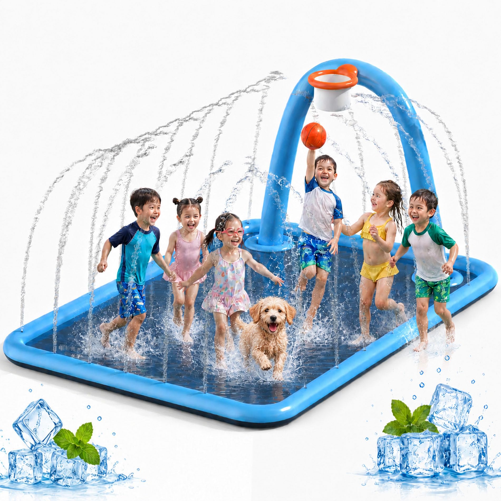 Thrillza 110 Inch Splash Pad with Basketball Hoop