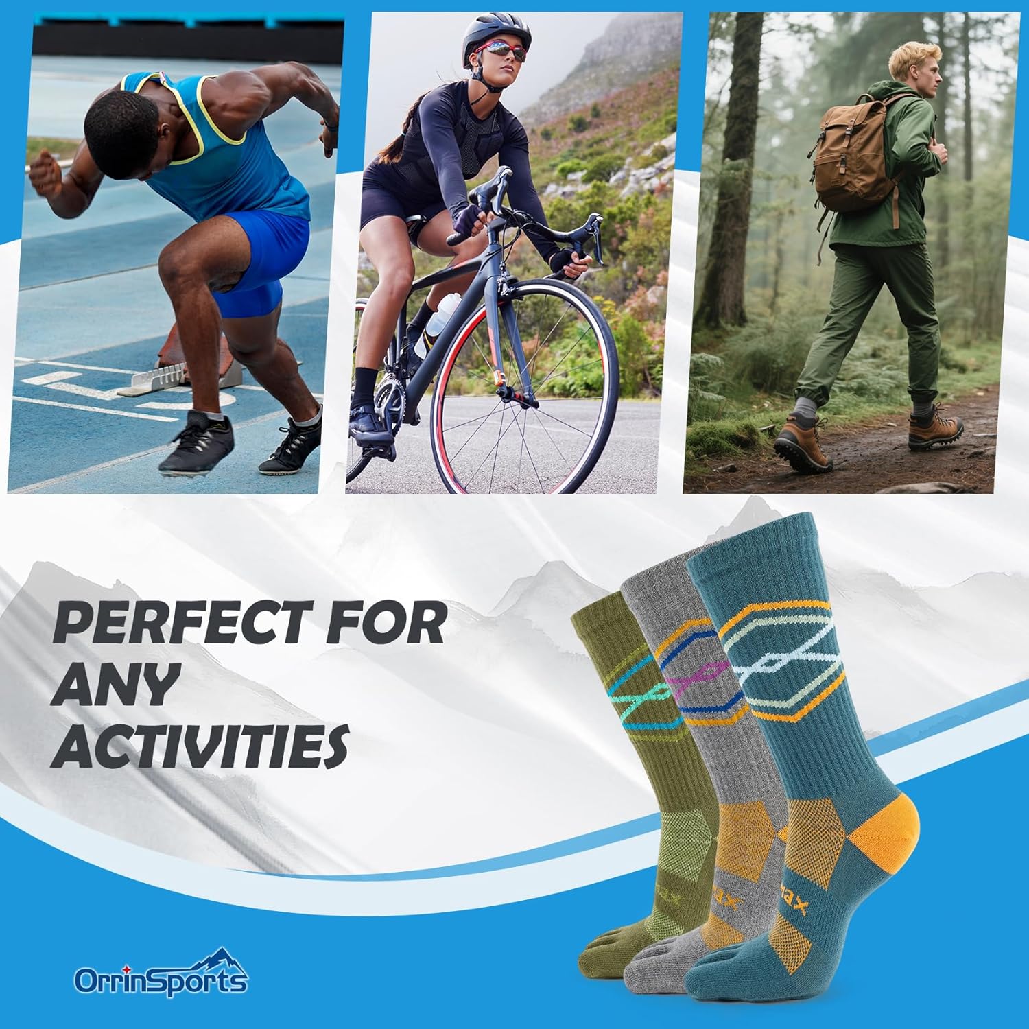 Toe Socks for Men and Women Cool-max Crew Running Socks Breathable Moisture Wicking,3 Pairs - Image 7