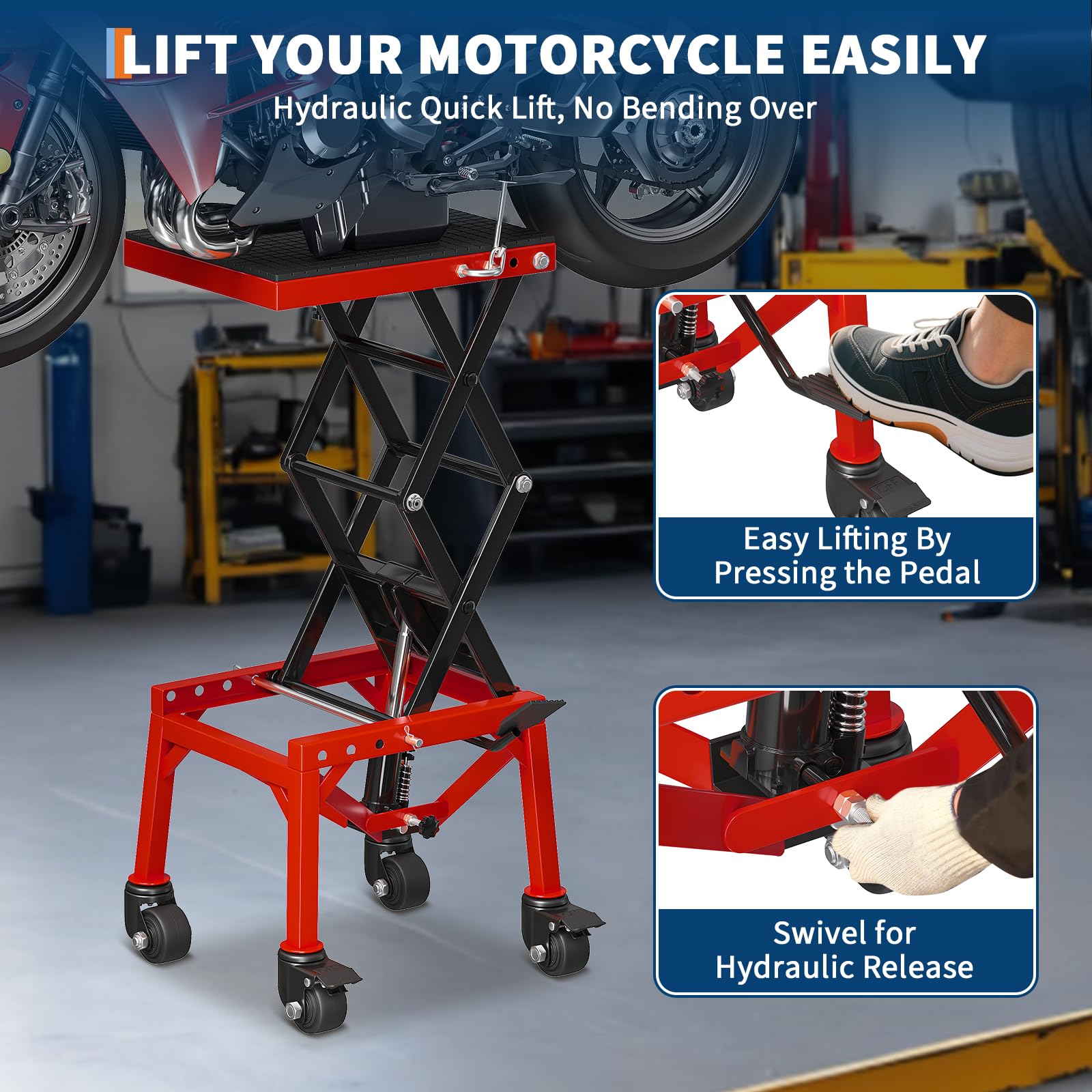 Hydraulic Motorcycle Lift Jack,350 Lbs Scissor Lift Table,14