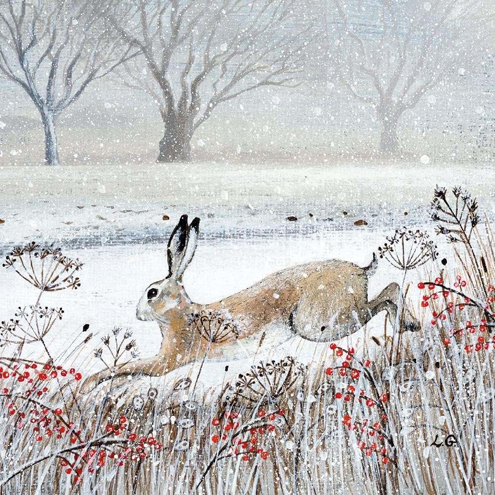 Museums & Galleries Charity Christmas Cards Pack of 20, Festive Hares in the Snow - Image 4