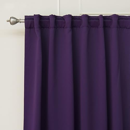 Miniatura 4 de Best Home Fashion Cortinas opacas con aislamiento térmico, pestaña trasera, bolsillo para barra, morado, 52 pulgadas de ancho x 63 pulgadas de