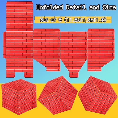 Miniatura 2 de SaFeHoM 6 cajas de ladrillo de Mario Bros de 11.8 x 11.8 pulgadas, caja de regalo misterioso para fiesta, accesorios para niños, temática de Mario