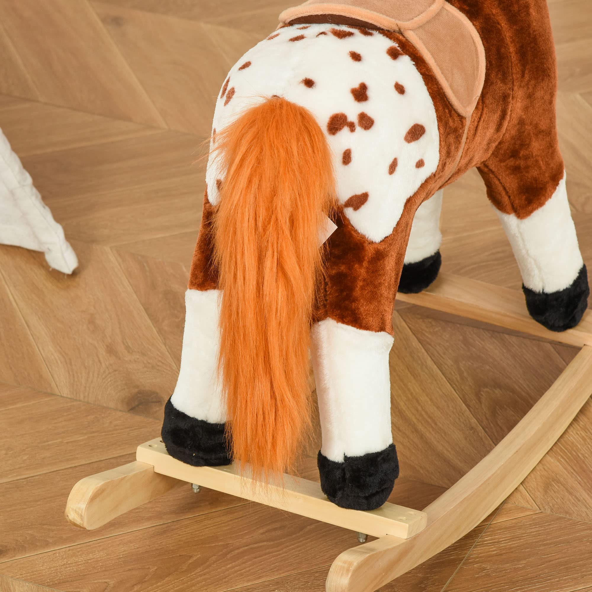 HOMCOM Kinder Schaukelpferd Schaukeltier Schaukelspielzeug Wiehern Braun 74x28x65cm