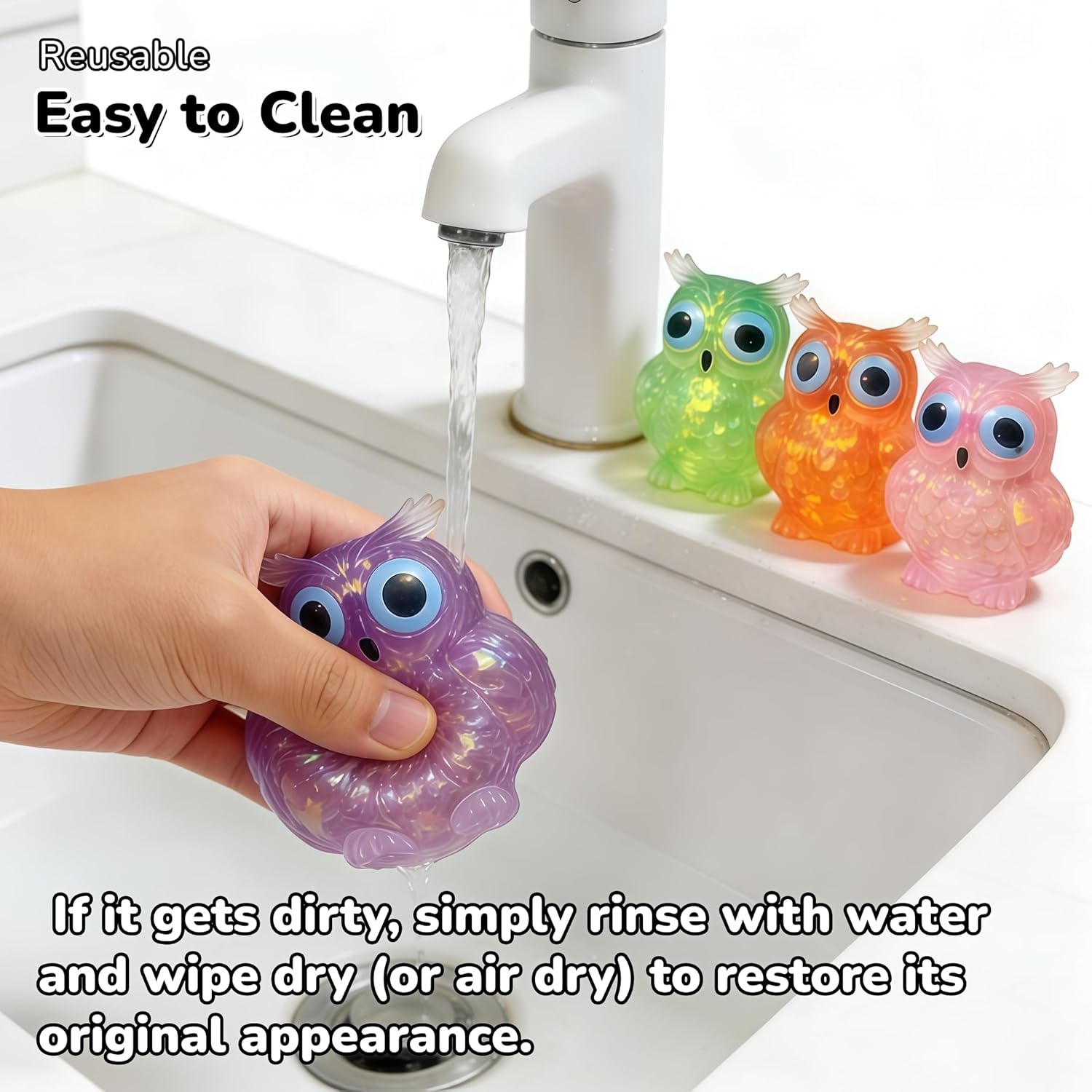 4 Pcs Owl Sugar Stress Ball Fidget Toys, Cute Owl Squishy Toys, Super Soft Animal Squeeze Toys, Owl Squishies for Anxiety Relief Tool