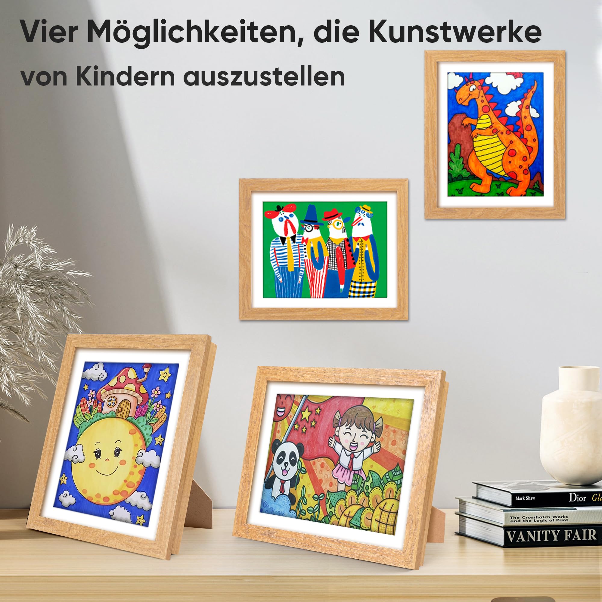 Bilderrahmen Kinderzeichnungen, 2 Stück A4 Befüllba Kunstfotorahmen Kinder,25,4 x 32,8 cm,Frontöffnung Kunstwerke, Ideal für, Kunstprojekte, Schule, Zuhause (holz)