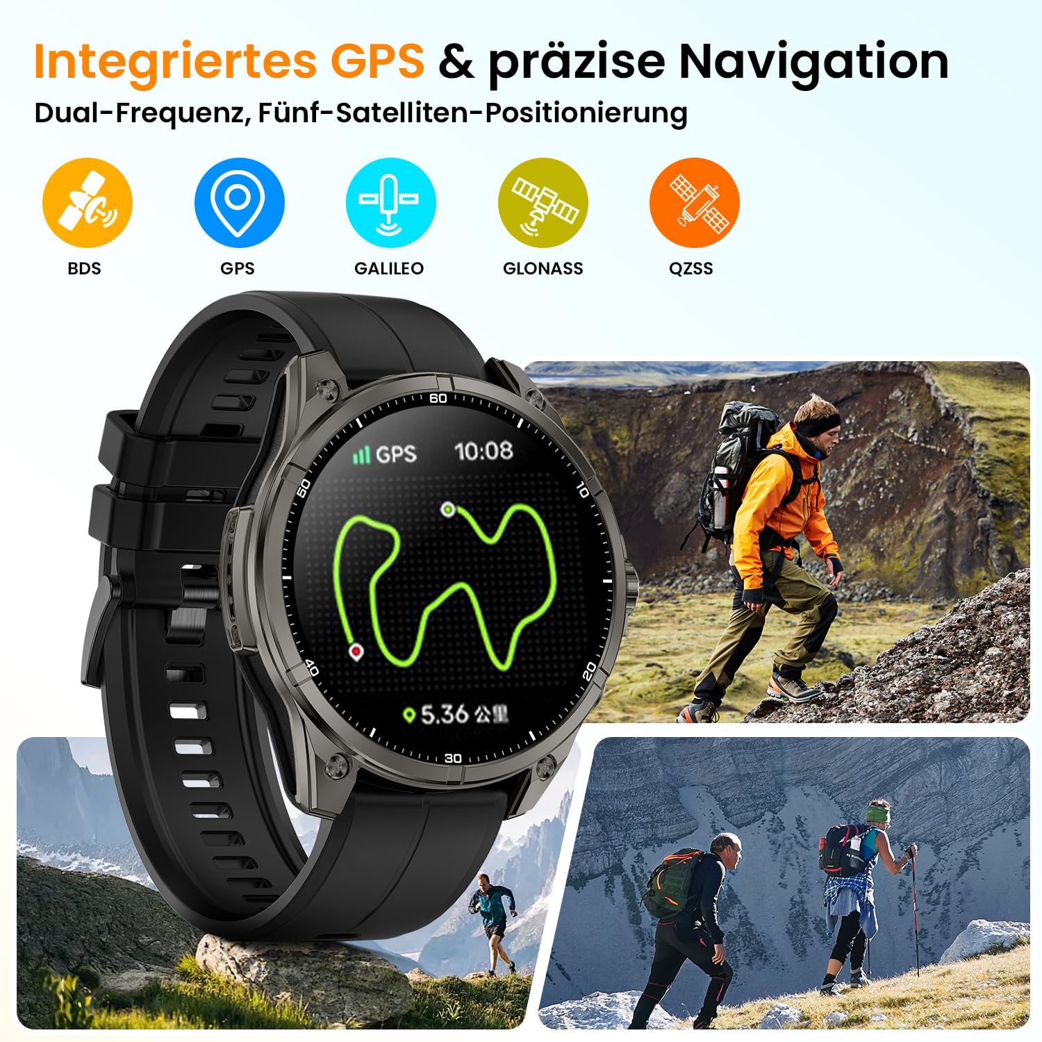 Rogbid Smartwatch dla mężczyzn, GPS, zegarek sportowy, 1,43" HD AMOLED, 5 ATM, wodoszczelny, metalowy, wojskowy smartwatch, tracker aktywności fizycznej z kompasem, krokomierzem, monitorem snu, tętnem