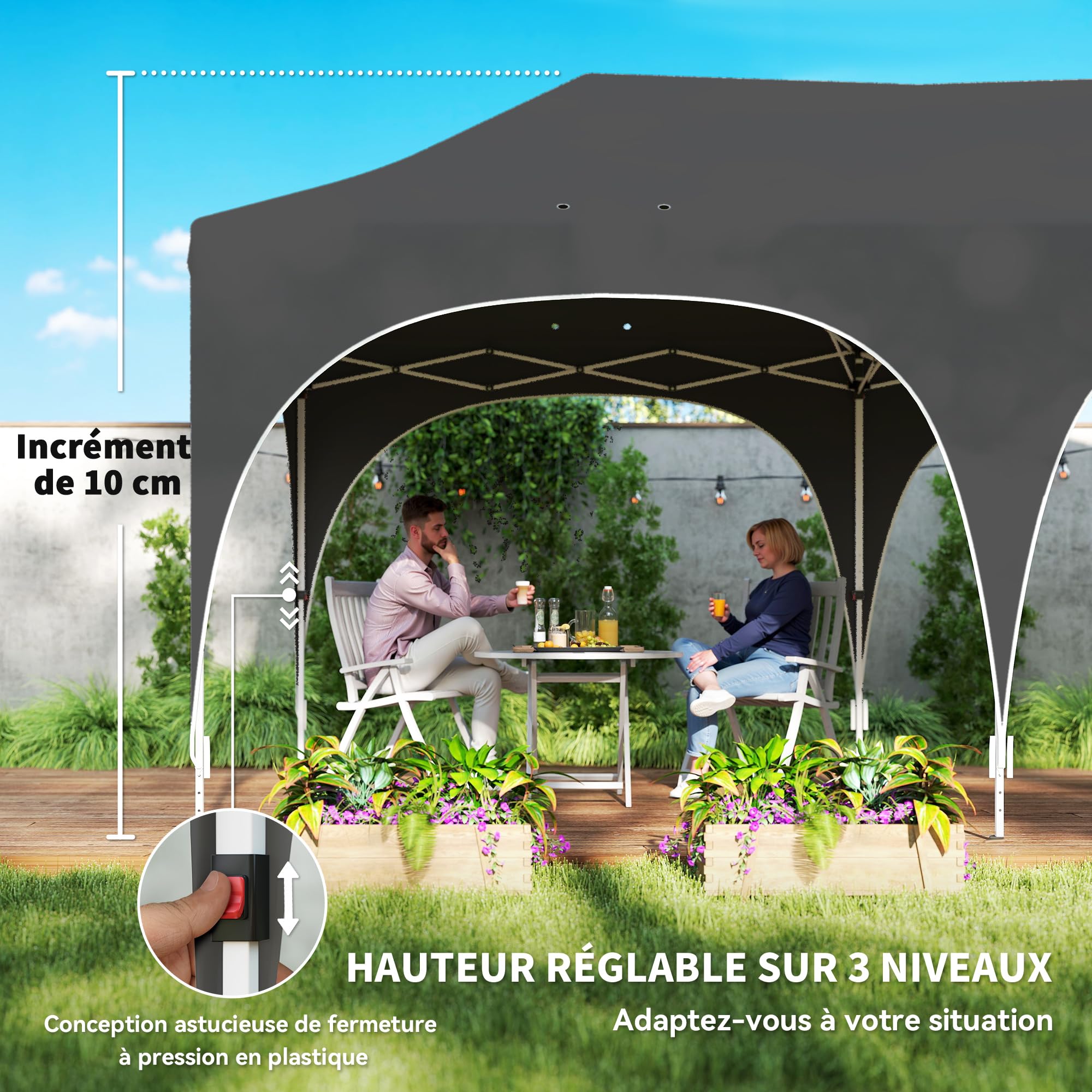 Outsunny Tonnelle Pliante 3x6m Imperméable Anti-UV 6 Parois 6 Sacs Gris