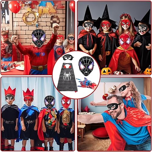Miniatura 2 de Disfraz de superhéroe de juguete con máscara LED, tiradores de telaraña, capas de héroe de araña y más, perfecto para juegos de rol, fiestas y
