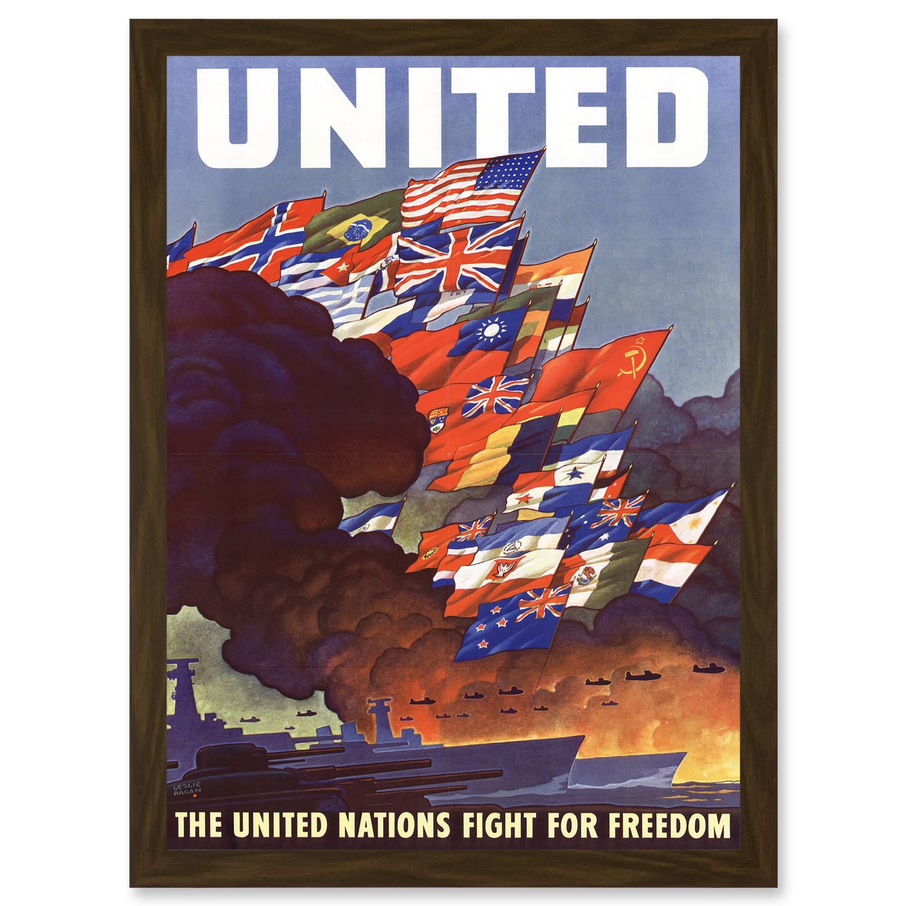 WW2 World War Allies United Nations Fight Freedom Vintage A4 Framed Art Print - Artery8