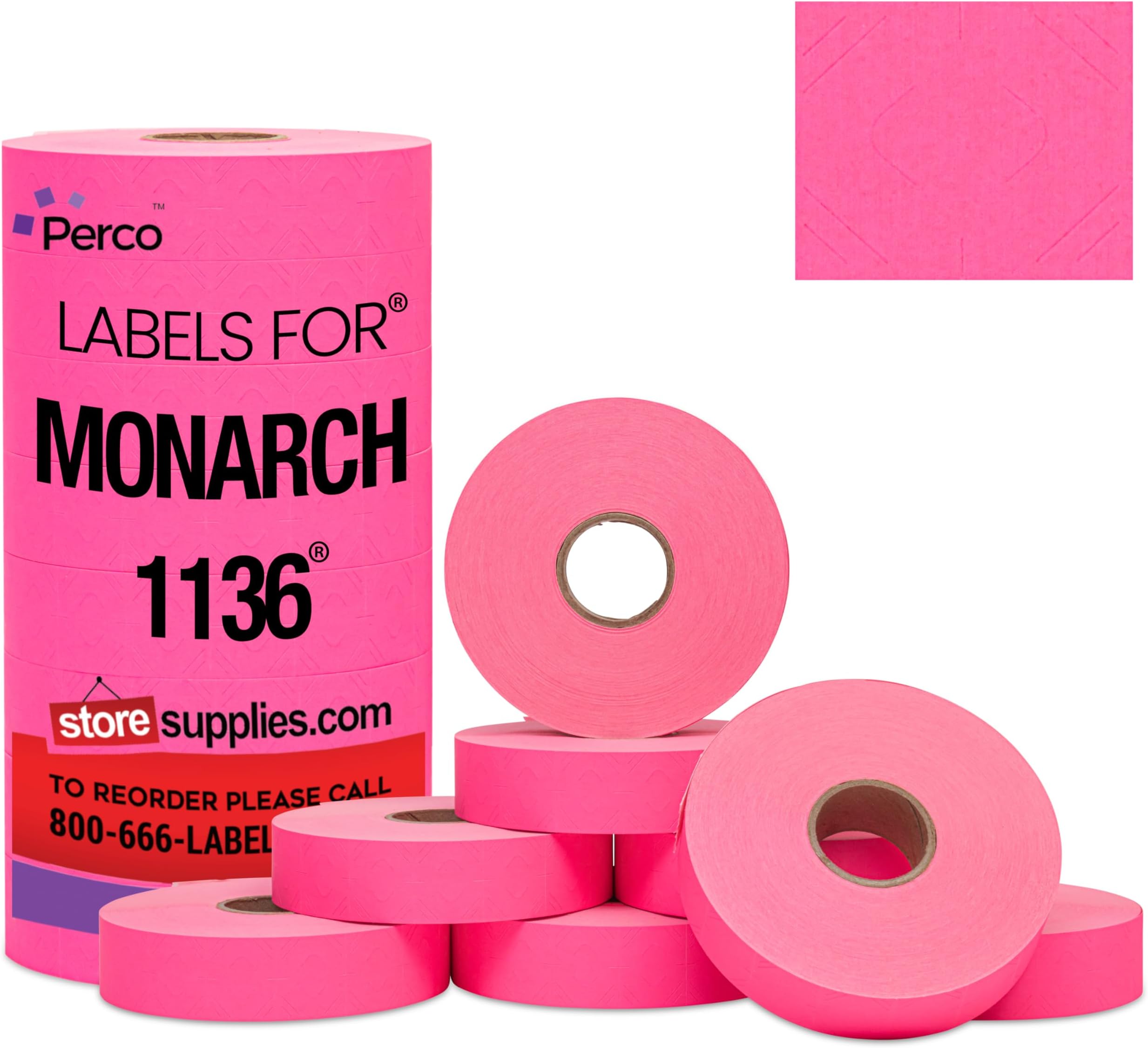 Pink Pricing Labels for Monarch 1136 Price Gun - 8 Rolls, 14,000 Pricemarking Labels - with Bonus Ink Roll Included