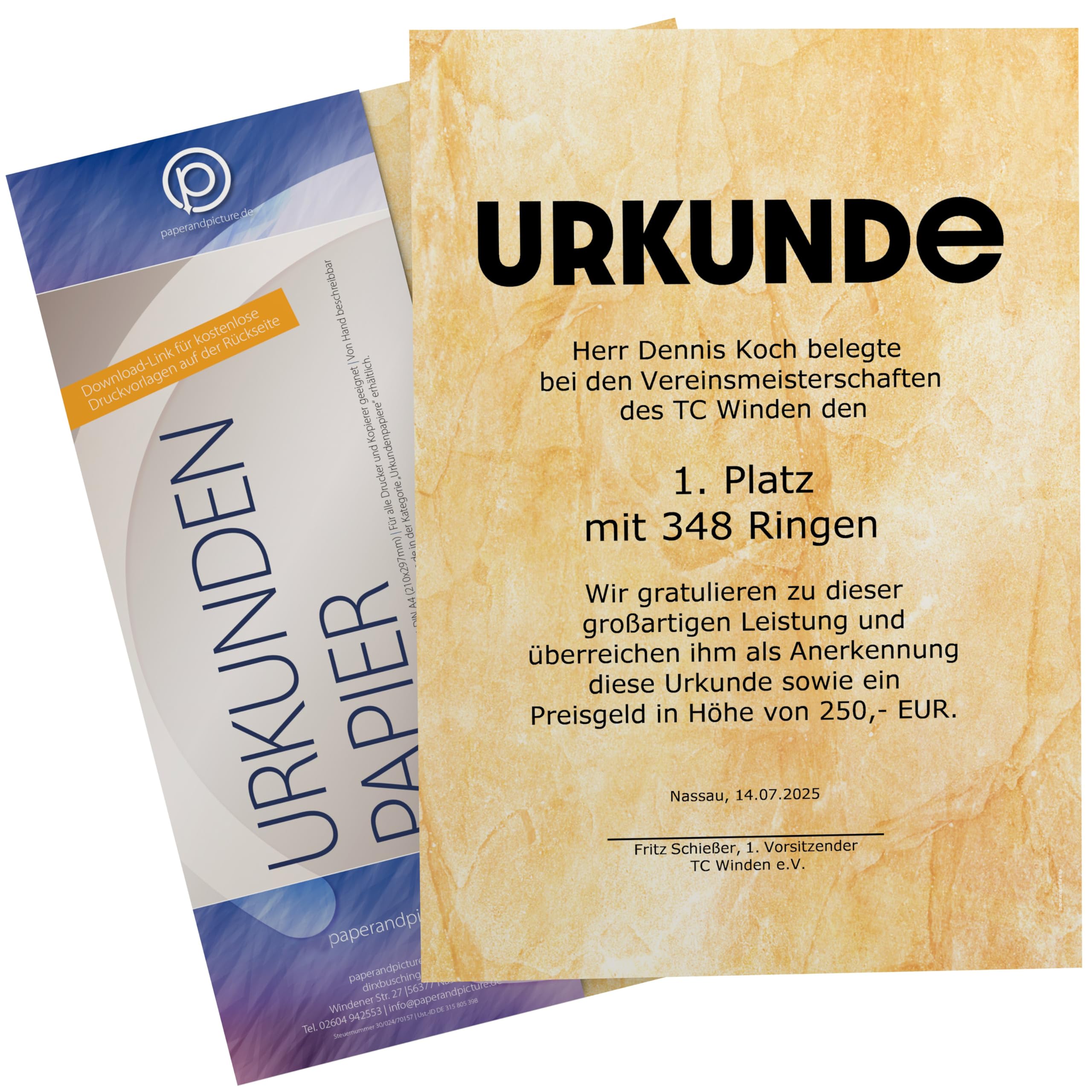 Urkundenpapier DIN A4 190g 100 Blatt „Carrara Classic“ Marmor Design beige – beidseitig bedruckt – inkl. Textvorlagen zum Download