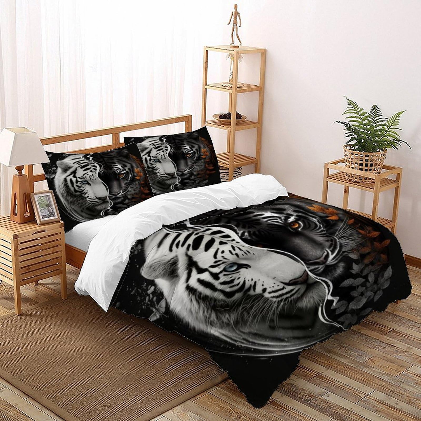 Housse de couette 260x220 tigre blanc parure de lit microfibre super king