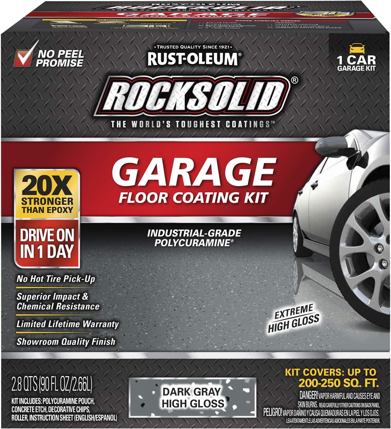 Rocksolid Polycuramine Garage Floor Coating Dark Gray Kit for 1 Car Garage 200-250 Sq Ft