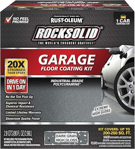 Rust-Oleum 317286 RockSolid - Revestimiento de suelo de policuramina para garaje, kit para 1 automóvil, gris oscuro brillante