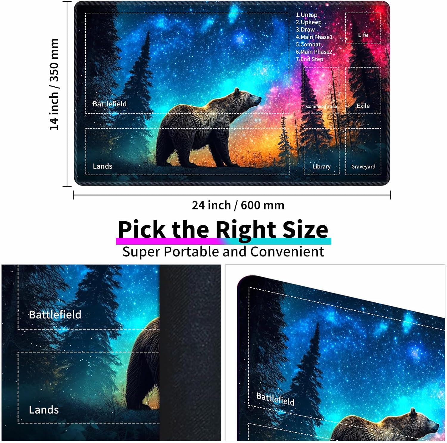 for MTG TCG Playmat,Game Play Mat for MTG TCG DTCG CCG RPG and Other Card Games/Mouse Pad 24 x 14 inches Trading Card Game Board Game with Zones and Non Slip Rubber Backing,Bear Forest