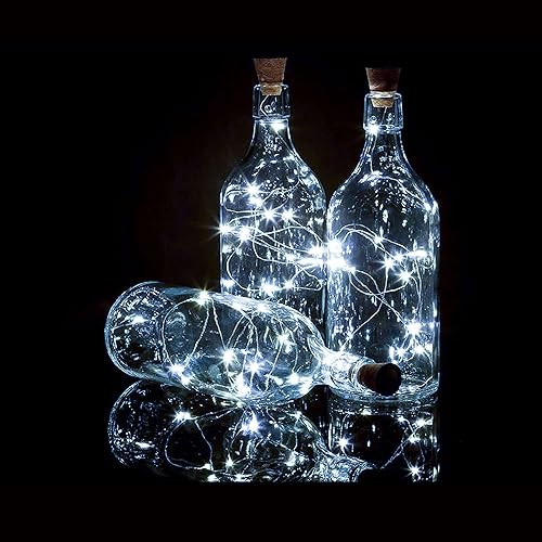 Luces para botellas, paquete de 12 unidades, 20 luces LED de corcho para botellas de vino, batería (incluida), mini luces de hadas para iluminación
