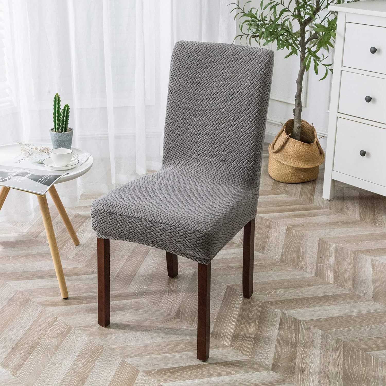 genina chair covers for dining room chair covers dining chair slipcovers stretch kitchen parsons chair cover (gray, 6 pcs) grey 6 pcs