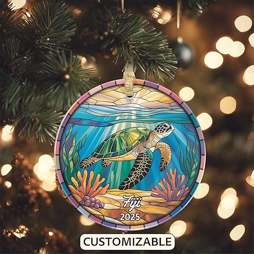 Miniatura 2 de Adorno acrílico personalizado de Fiyi, recuerdo tropical de tortuga marina, adorno de Navidad estilo vitral, regalo de viajero, regalo